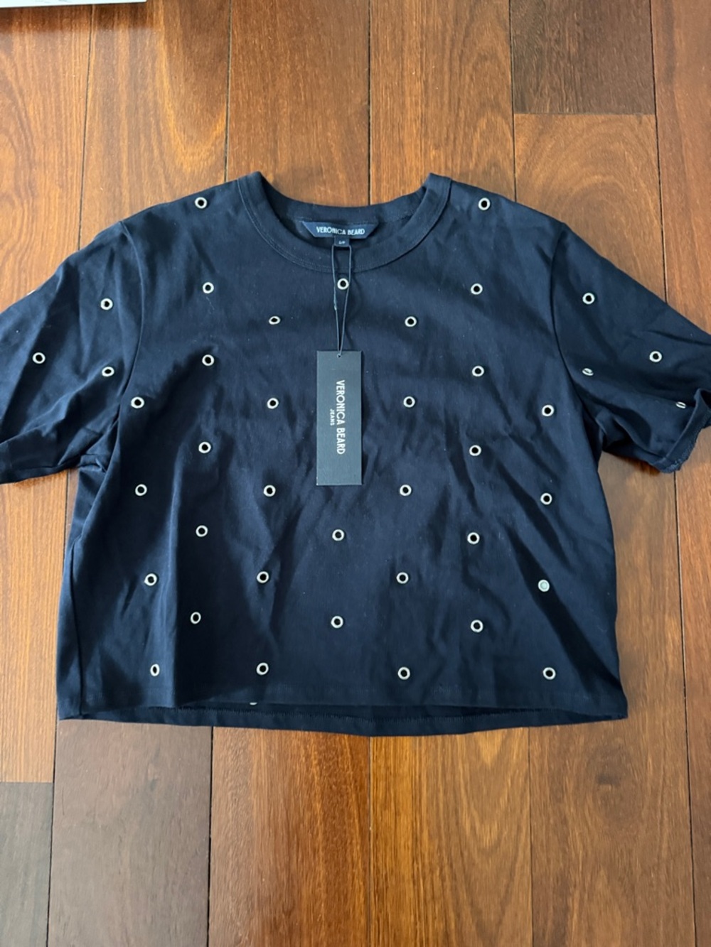 Veronica Beard Navy Eyelet Short Sleeve Tee